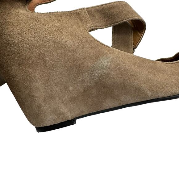 Halogen Tan Suede Crisscross Strappy Ankle Buckle Strap Booties Wedge Pumps 8.5M - Picture 12 of 12